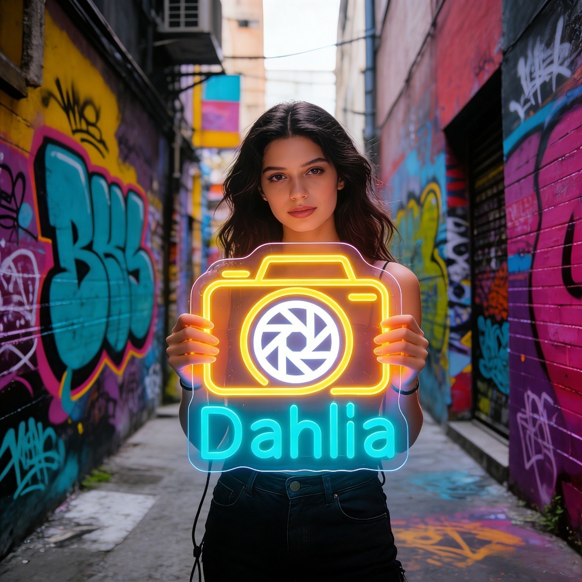 Photography Lighting Wall - Dahlia Camera Neon Light Sign Colorful