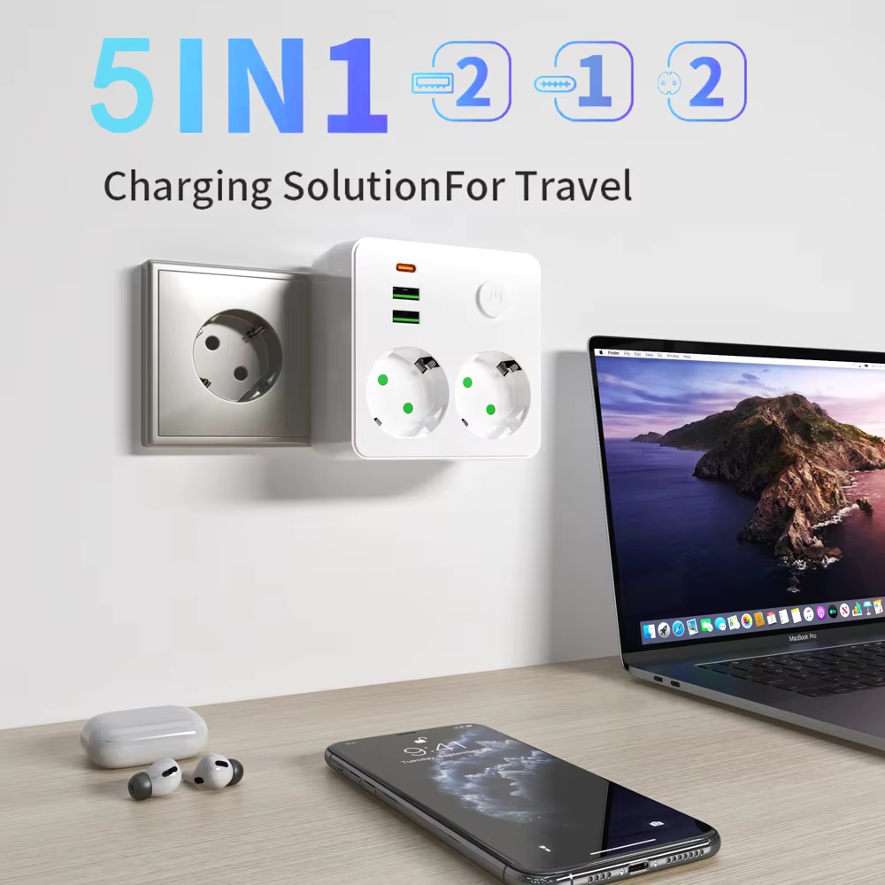 Photography Lighting Uk - EU Plug Outlet 2 Sockets Multitap