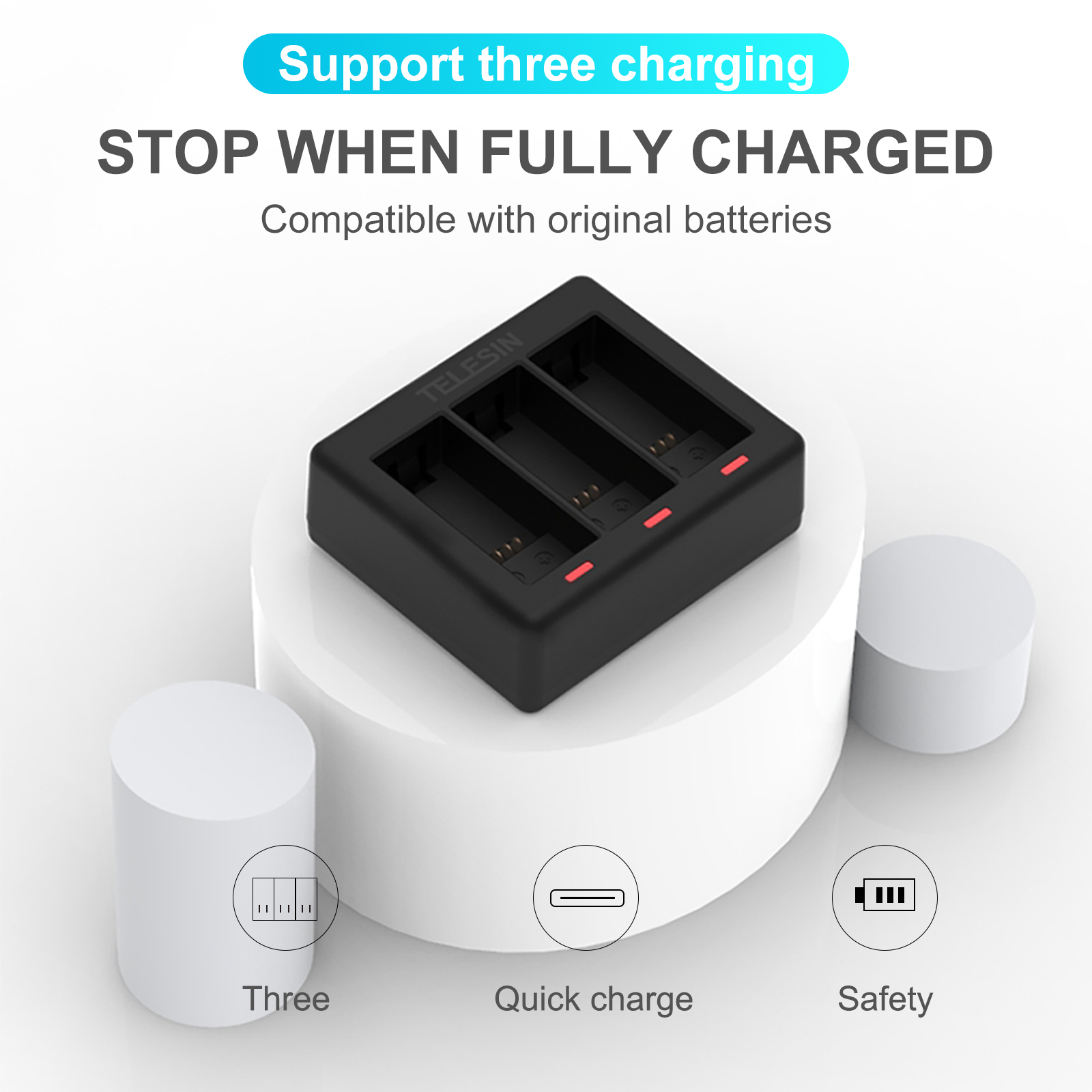 TELESIN 3 Ways Battery Charger - Gopro Action Camera Hero 11 Black recension och pris
